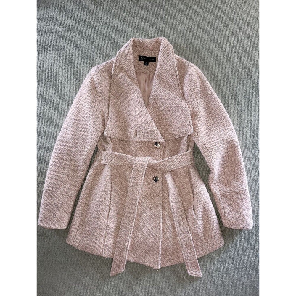 INC International Concepts Size Medium Women's Pink Tweed Textured Wrap Coat